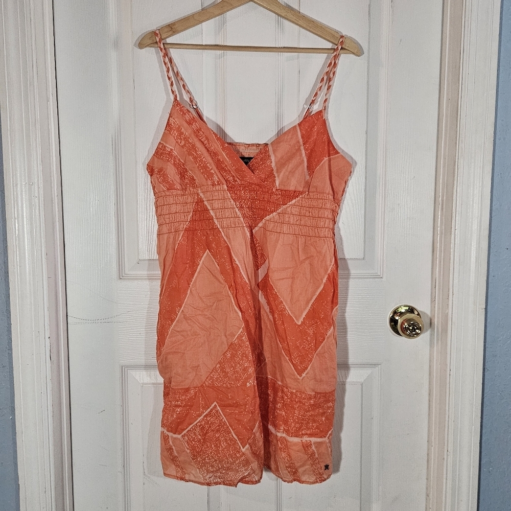 Hurley Cotton Mini Sun Dress Beach Summer Orange Print Size XL